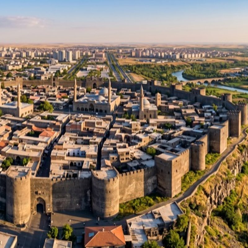 Diyarbakır airport car rental — aerial view of the walled old city of Diyarbakır