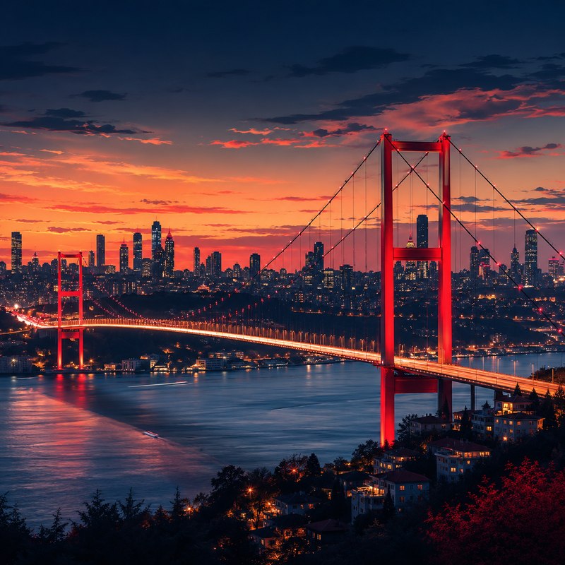 Istanbul car rental — Bosphorus Bridge and city skyline at sunset